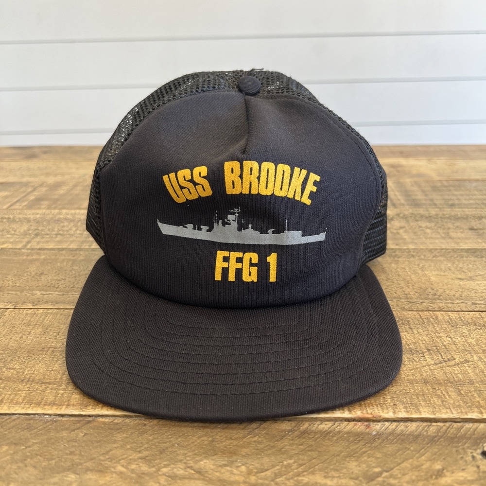Original US Navy USS Brooke FFG-1 Snap Back VTG Medium/Large Black  Made In USA